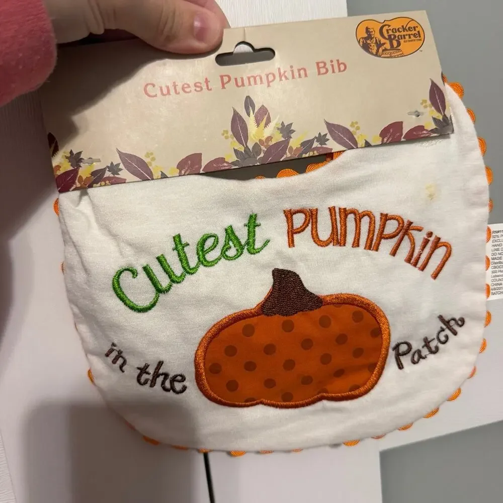 Cracker Barrel Cutest Pumpkin in the Patch Baby Bib Fall Thanksgiving NWT